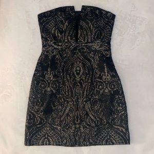 Express Black and Gold Cutout Strapless NYE Dress